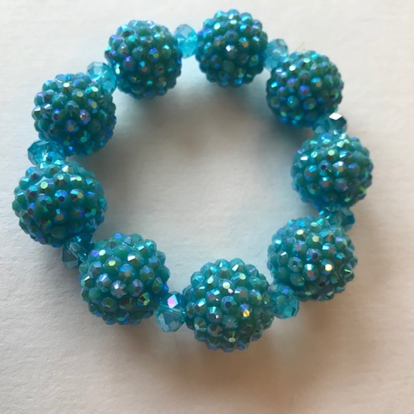 Blue Beaded Stretch Bracelet Retro Disco Trendy - Picture 4 of 8